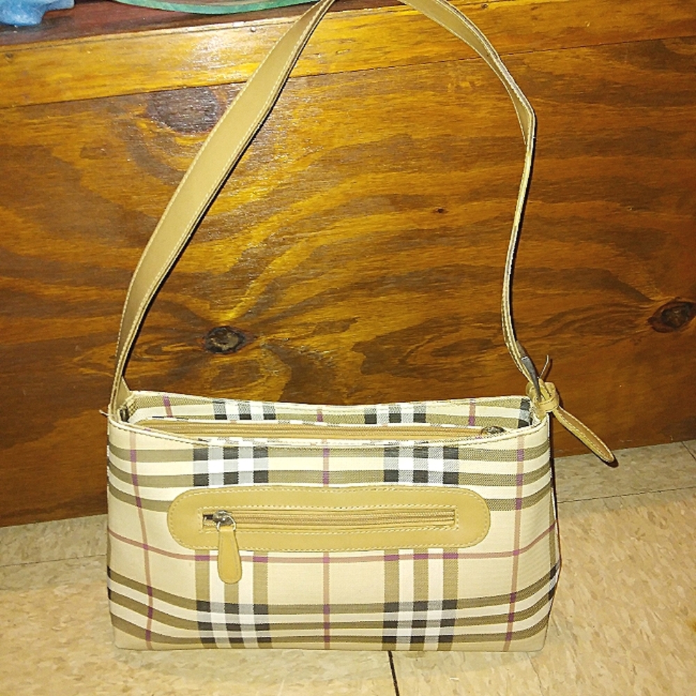 Classy Beige Plaid Design Handbag